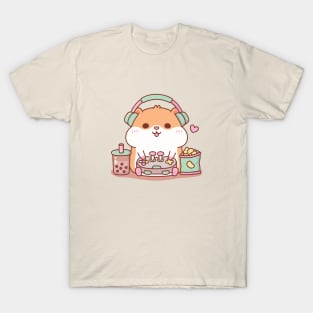 Cute Chubby Hamster Gamer Playing Video Games T-Shirt